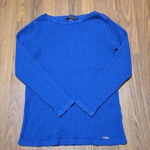 Tommy Hilfiger Youth Girls Blue Cable Knit Boatneck Sweater Large E28
